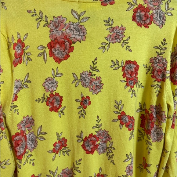 Lands End Cardigan Sweater Women Size L/P Yellow Floral Long Button Up Casual - Picture 6 of 7